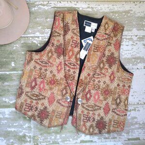 Tapestry Western Blanket VEST Aztec Concho Cowgirl RHONDA STARK USA Utah XL